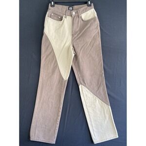 BDG Urban Outfitter Cowboy Jean High Waisted Brown Tan Two Tone Colorblock SZ 24
